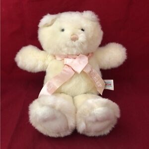 Heartline Vintage 1987 Teddy Bear Plush Stuffed Animal, For My Sister Bow